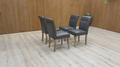 Video tour showcasing the build quality, cushioning, and faux leather finish of the Lewis dining chairs.