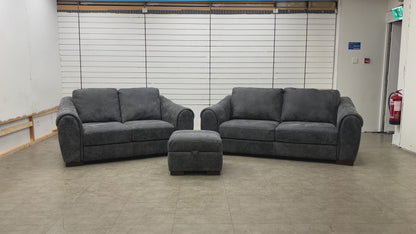 'Galleria' Utah Grey Leather 3 + 2 Sofa Set with Storage Footstool