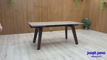 'Axton' Grey Marble Effect Sintered Stone Top Draw Leaf Extending Dining Table