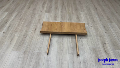 Video Of ‘Earth’ contemporary 35cm extending dining table leaf, showcasing a beautifully crafted solid oak top with a natural, organic live edge profile.