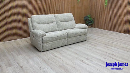 G Plan ‘Amesbury’ A049 Maddox Olive Fabric Set: 3 Seater Power Recliner with Power Headrests and Power Lumbar + 2 Seater Power Recliner Sofa Set