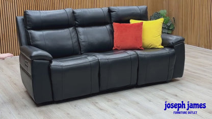 ‘Aero’ Jet Black Cat-40:23 Leather 3 Seater Power Recliner Sofa with Power Headrests