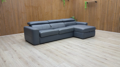 World of Leather ‘Infinity’ Nc-313e Ocean Blue Leather Right Hand Facing Corner Chaise Sofa with Storage