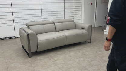 ‘Gisella’ New Grey Cat-60:28 Leather 3 Seater Power Recliner Sofa with Power Headrests