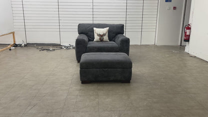'Butler' Grand Outback Grey 342002 Leather Cuddler Chair with Storage Footstool