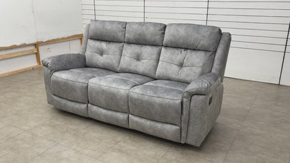 ‘Casimir’ Ashley Grey Marble Velvet Manual Recliner 3 Seater Sofa