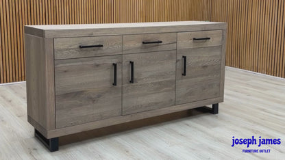 Bodahl ‘Njord’ 8 Vintage Grey Solid Oak 180cm 3 Door 2 Drawer Sideboard