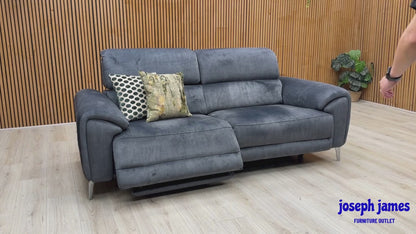 ‘Vino' 52001 Granite Fabric 3 Seater Power Recliner Sofa with Power Headrests and Heated Seats