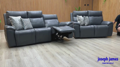 'Aero’ Navy Blue Cat-40_24 Leather 3 + 2 Power Recliner Sofa Set with Power Headrests