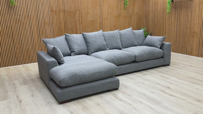 'Plush' Slate Bobby Plain Pillow Back Left Hand Facing Large Chaise End Sofa
