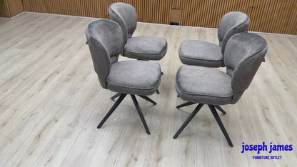 ‘Imperium’ Mink Velvet Fabric Set of 4 Swivel Dining Chairs