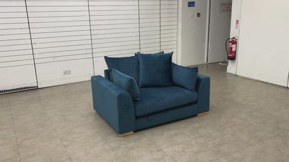 ‘Plush’ Dark Blue Sensual Velvet Pillow Back Cuddler Chair
