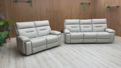 ‘Cinemax’ Le-9317 Alpha Grey Matte Leather 3 + 2 Power Recliner Sofa Set with Power Headrests and Media Arms