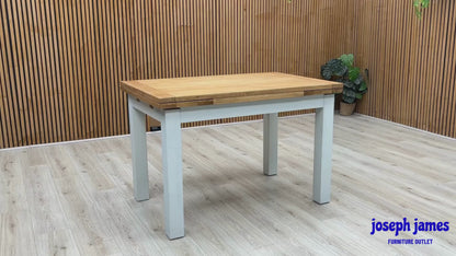 'Lewis' Solid Oak 120cm Large Draw Leaf Extending Dining Table with Anthracite Charcoal Grey Fabric Dining Chairs- Set of 4