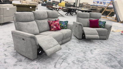 'Maude' Grey Tight Weave Fabric 3 + 2 Power Recliner Sofa Set