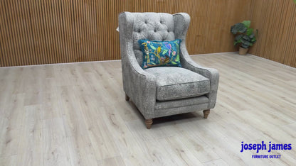 'Blenheim' Savoy Silver Fabric Winged Accent Chair - Set of 2