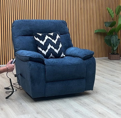 ‘Paulo’ Blue Fabric Electric Rise and Recline Massage Armchair with Heating Function