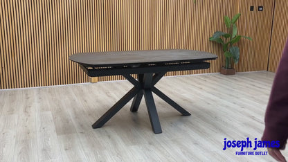 'Raul' Titanium Grey Ceramic Top 160cm Swivel Extending Dining Table with Faux Leather Set of 4 Swivel Dining Arm Chairs