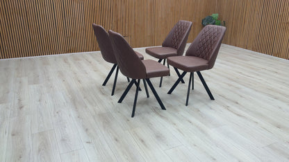 'Jupiter' Tan Brown Faux Leather Set of 4 Swivel Dining Chairs