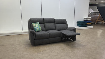 ‘Oscar’ Charcoal Soft Leather Manual Recliner 3 Seater Sofa