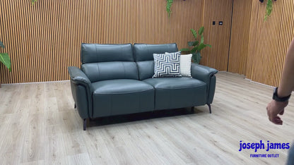 ‘Jude’ Oslo Peacock Green Cat-40_09 Leather 3 Seater Power Recliner Sofa with Power Headrests, Power Lumbar and Heated Seats