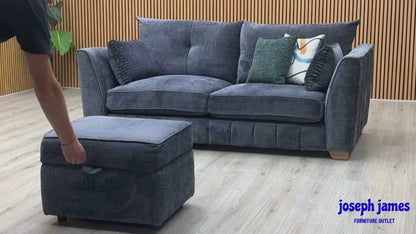 ‘Allure’ Coco Indigo Woven Fabric Formal Back 3 Seater Sofa + Small Storage Footstool