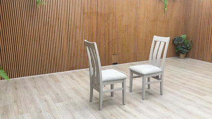 Furnitureland ‘Hamilton’ Light Grey Upholstery High Back Wooden Slat Back Dining Chair - Set of 2