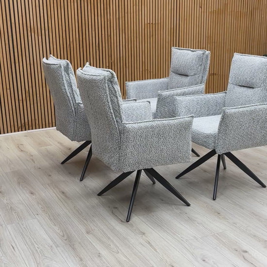 Video showcasing the swivel feature and the light grey textured chenille fabric of the ‘Sarah’ dining chair.