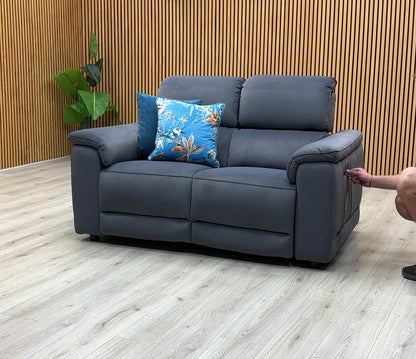 ‘Genius’ Bella Iron Grey 43460 Velvet 2 Seater Power Recliner Sofa with Power Headrests, Power Lumbar and Bluetooth Speakers