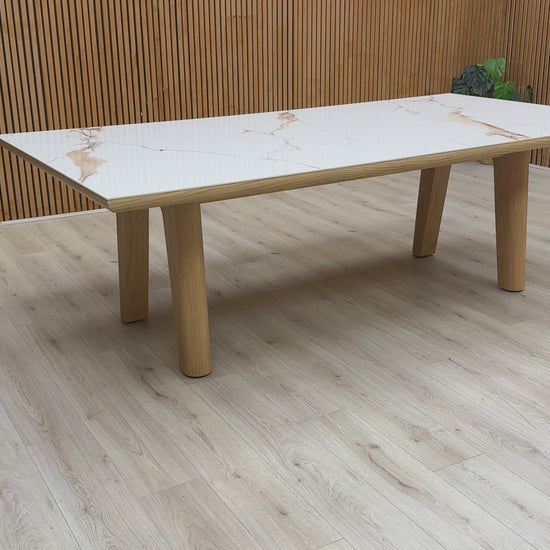  Video for a clip demonstrating the size, materials, and overall quality of the 'Montreale' marble-effect ceramic dining table.