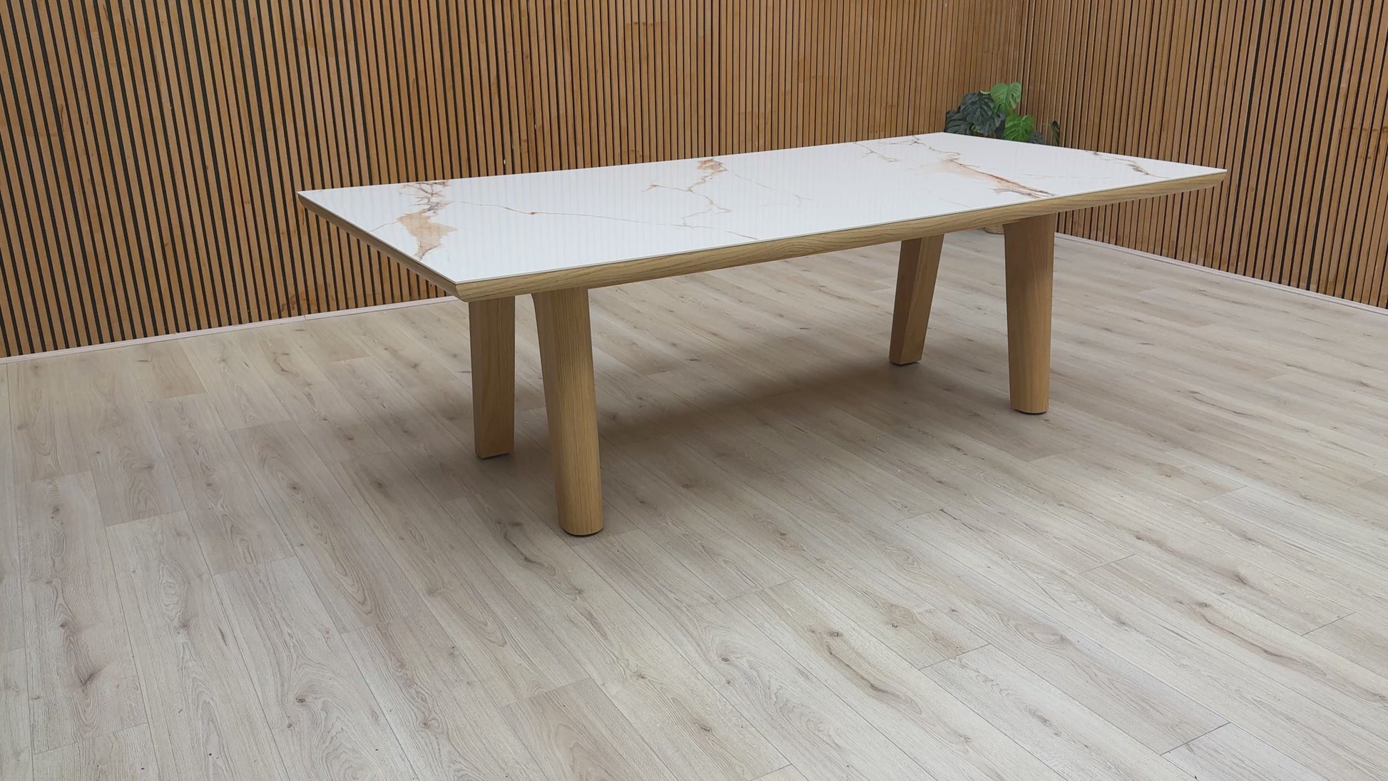  Video for a clip demonstrating the size, materials, and overall quality of the 'Montreale' marble-effect ceramic dining table.