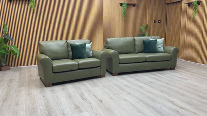 ‘Bailey’ Olive Green Italian Leather 3 + 2 Seater Sofa Set