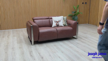 ‘Gisella’ Cat-60_07 Butterscotch Brown Leather 2 Seater Power Recliner Sofa with Power Headrests