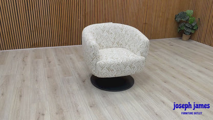 ‘Rhys’ White and Gold Patterned Fabric Swivel Accent Chair