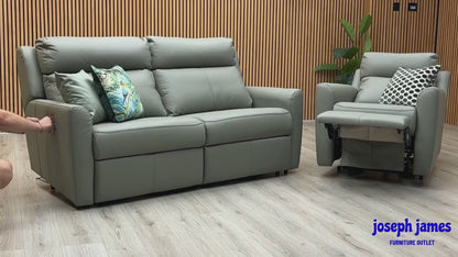 G Plan ‘Wren’ L858 Cambridge Olive Green Leather 2 Cushion 3 Seater Power Recliner Sofa with Power Headrests and Power Lumbar + Power Chair