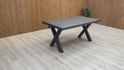 Bodahl Compact ‘Terra’ 02 Smoked Solid Oak Straight Edge 160cm Dining Table with Metal X-Shaped Legs