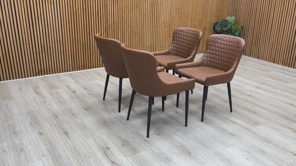 ‘Osaka’ Tan Brown Faux Leather Fixed Dining Chairs - Set of 4
