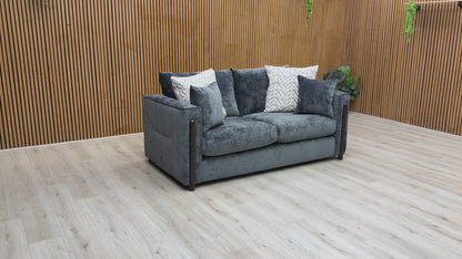 ‘Barney' Zurich Grey Celine Linen Fabric 3 Seater Classic Back Sofa