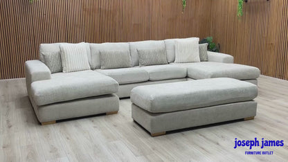 ‘Broadgate’ Stone Fabric Large U-shape Modular Sofa with Footstool