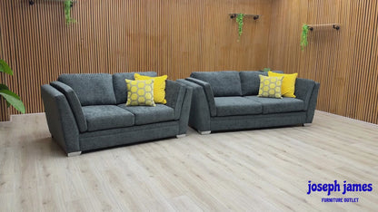 ‘Stephan’ Charcoal Grey Fabric 3 + 2 Seater Sofa Set