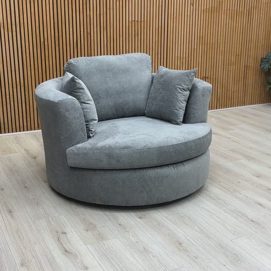 Video preview of the Freya Graphite Grey Large Swivel Chair.