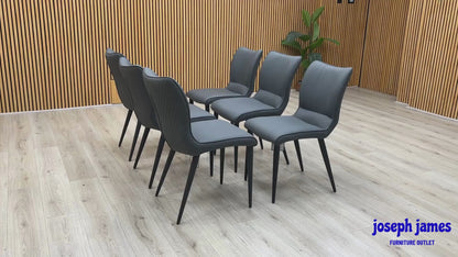 ‘Clio’ Grey Faux Leather Set of 6 Dining Chairs