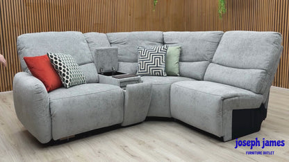 ‘Darren’ Light Grey Fabric Right Hand Facing Power Recliner Media Open Ended Chaise Sofa