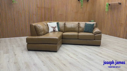 ‘Marlow’ Tan Brown Leather Left Hand Corner Chaise Sofa