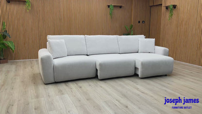 Ideal Home ‘Gemini’ Fab-Crn-R104 Mist Ivory Fabric 3 Seater Power Glider Sofa
