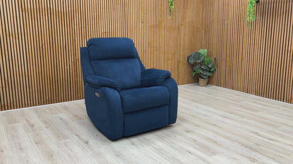 G Plan ‘Kingsbury’ Navy Blue Velvet Power Recliner Chair with Power Headrest and Power Lumbar