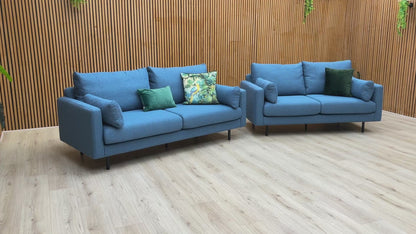 Video demonstrating the features and comfort of the ‘Wren’ Navy Blue Fabric Sofa Set.