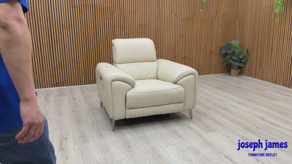 ‘Vino’ Cat-60_05 Bone China Cream Leather Power Recliner Chair with Power Headrest and Heated Seat