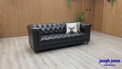 At The Helm ‘Wallace’ X3y1-1759ls Cannon Brown Leather 3 Seater Chesterfield Sofa