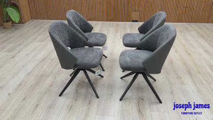‘Raul’ G6 Anthracite Grey Faux Leather Set of 4 Swivel Dining Arm Chairs